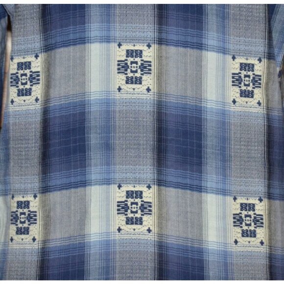 American Eagle Outfitters Boyfriend Fit Blue Plaid Pearl Snap Top Shirt Size M - Picture 6 of 9